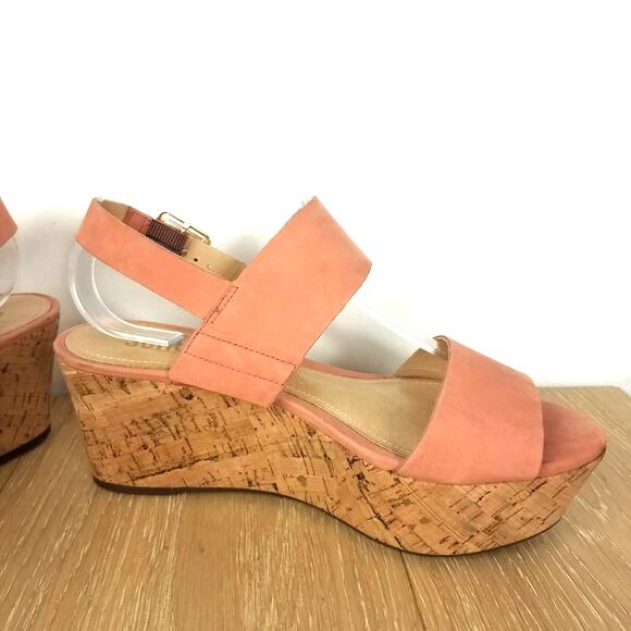 Schutz | Pink Suede Cork Wedge Sandals 8 - Picture 8 of 12